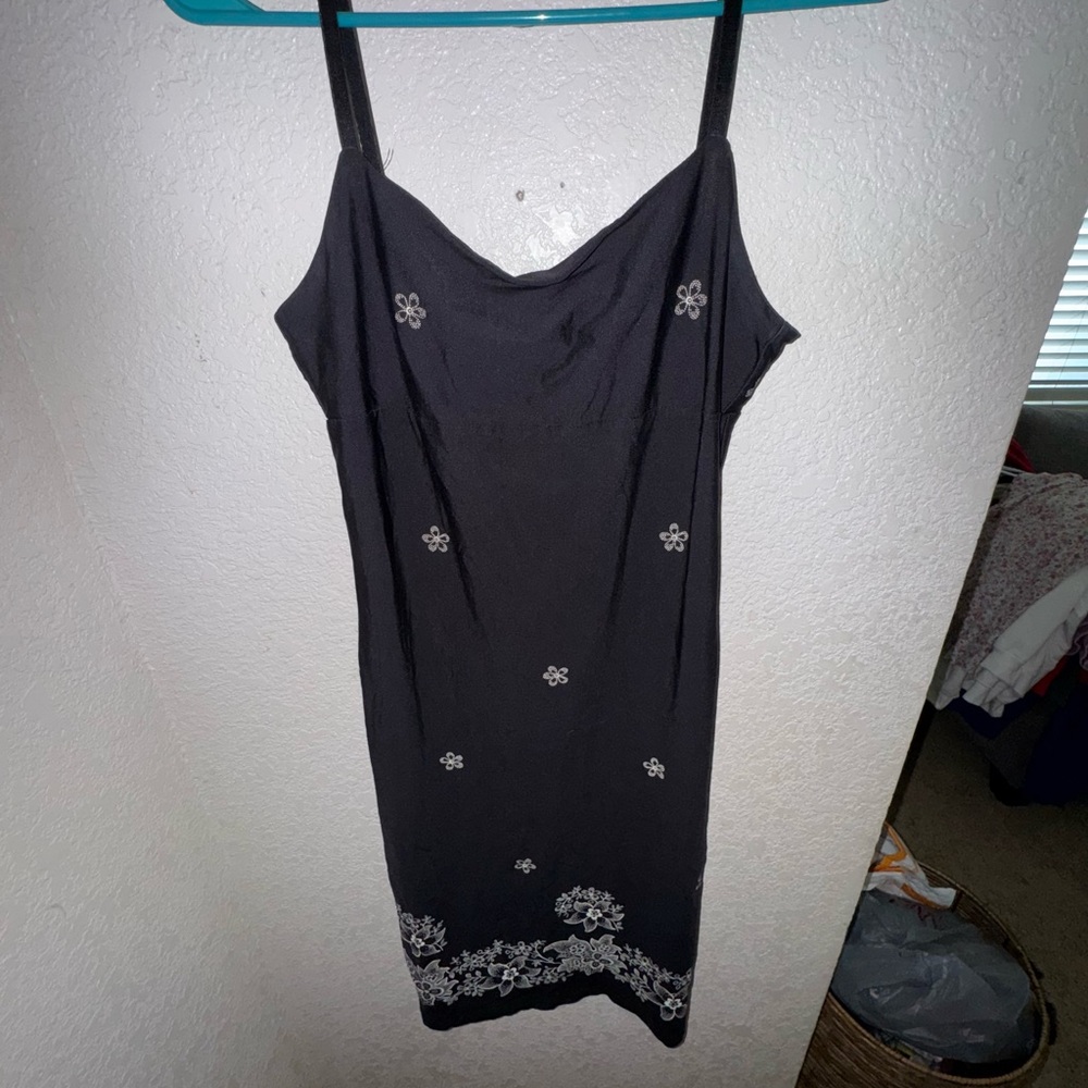 Black Dress with White Floral Embroidery